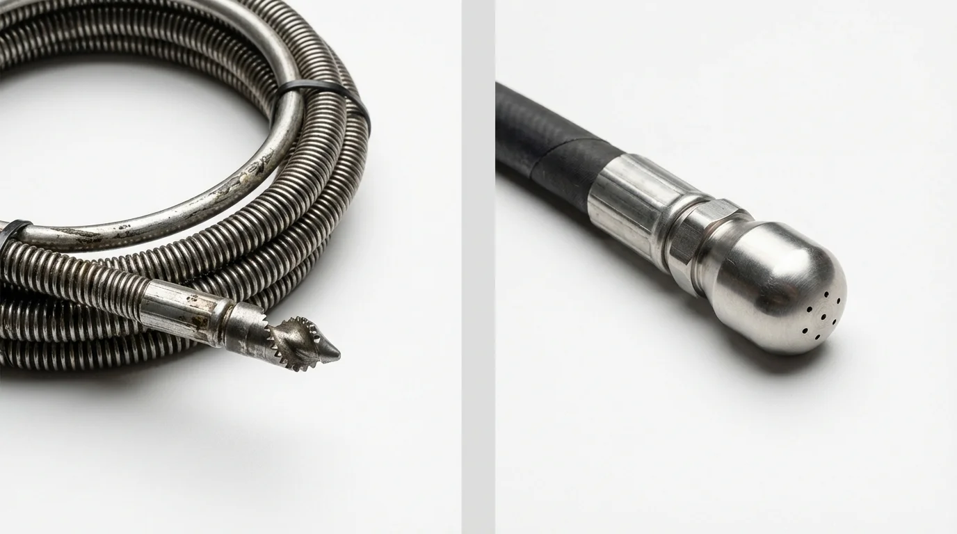 Drain snake cable and hydro jetting nozzle used for drain cleaning in Mount Dora, FL