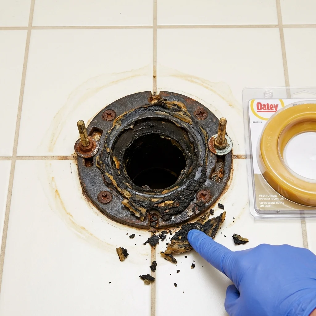 Failed wax ring showing water seepage at the base of a toilet in a Mount Dora, FL home