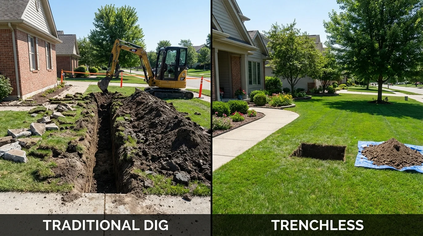 Trenchless sewer repair with minimal yard damage versus traditional excavation in Mount Dora, FL